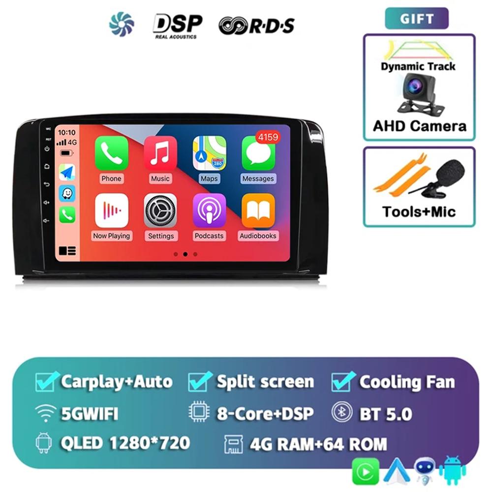 Android 14 QLED Car Radio Carplay Multimedia GPS Player BT For Mercedes Benz R Class R300 R350 R280 R320 R500 W251 2007 - 2011