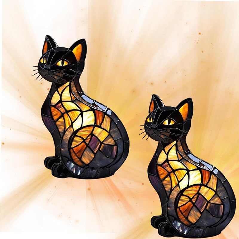 Cat Lamp, Stained Glass Cat Lamp,Cats Lam-p Stained Glass,Mosaic Cats Lamps, Retro Animals Lam p, Vintage Animal Night Light Home Decor, 2025 New