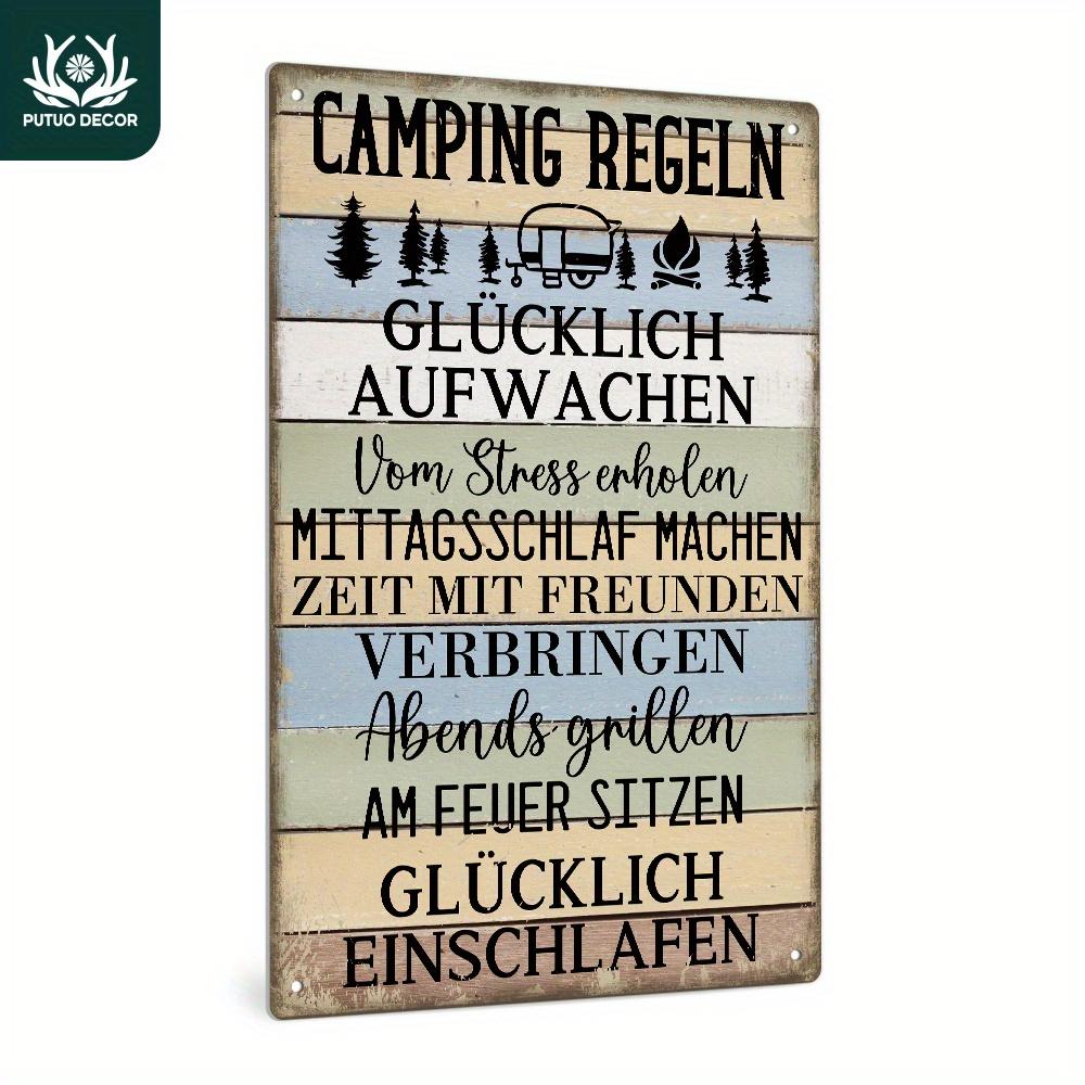 Putuo Decor Pc German Vintage Metal Sign Camping Rules Wake Up Happy Recover from Stress Take a Nap Spend Time with Frien 20X30CM