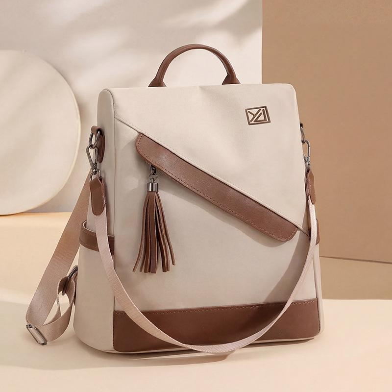Schoolbag Wind Contrasting Color Fringed Backpack Women's Simple Wear-resistant Nylon Bag Commuting To Work Versatile Women's Backpack