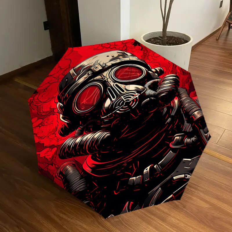

Steampunk Gas Mask with Red Background - Automatic Opening Umbrella, Foldable Design, Iron Frame, Outdoor Use, Gift for Fans, Travel, Daily
