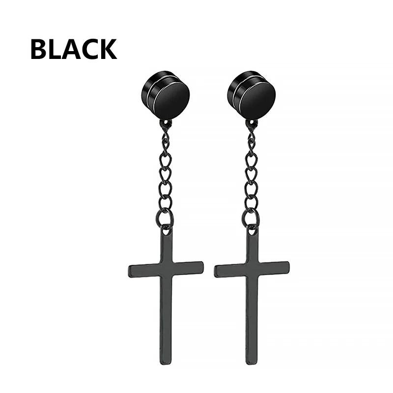 1Pair Unisex Punk Fashion Cross Pendant Ear Clip Non-Piercing Earrings Fake Earrings Gift for Men Women Jewelry Daily Wear