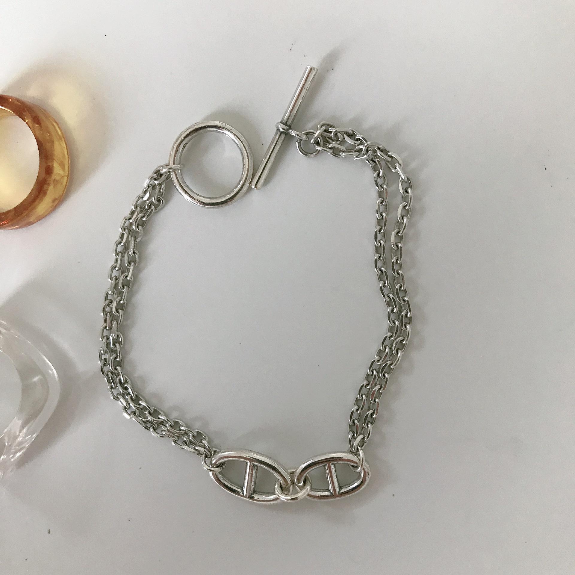 

Південна Корея Срібло 925 проби Браслет Свинячий ніс та ланцюжок для светра