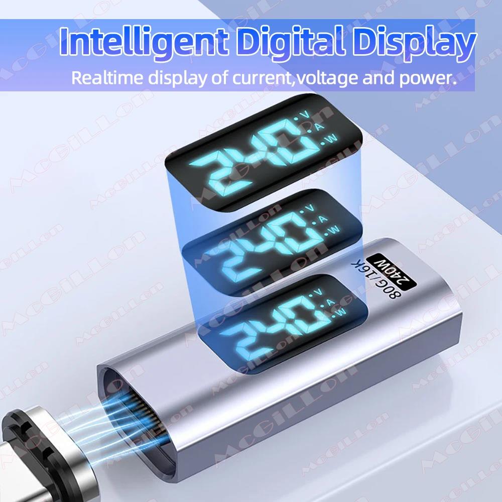 240W USB C Magnetic Adapter Type C To USB C OTG Connector Digital Display Data Adapter 80Gbps 16K 5A For Macbook Pro Air Samsung 3