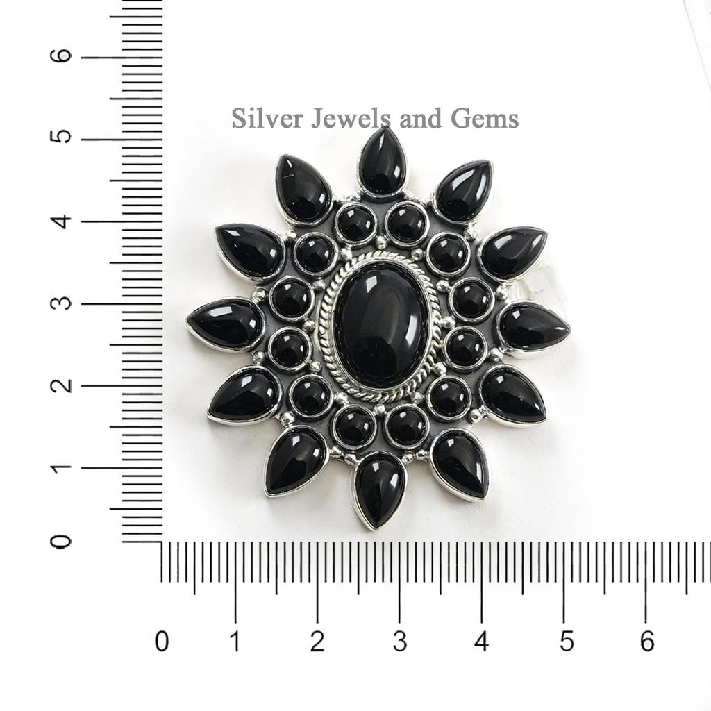 Black Onyx Cluster Ring, 925 Sterling Silver, Handmade Statement Ring