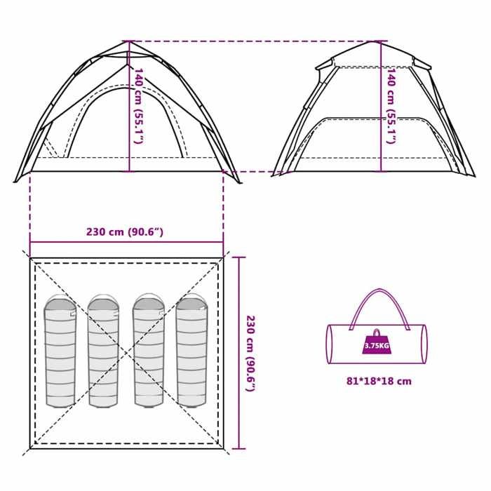 VidaXL 4-person Dome Camping Tent Quick Release 4004183