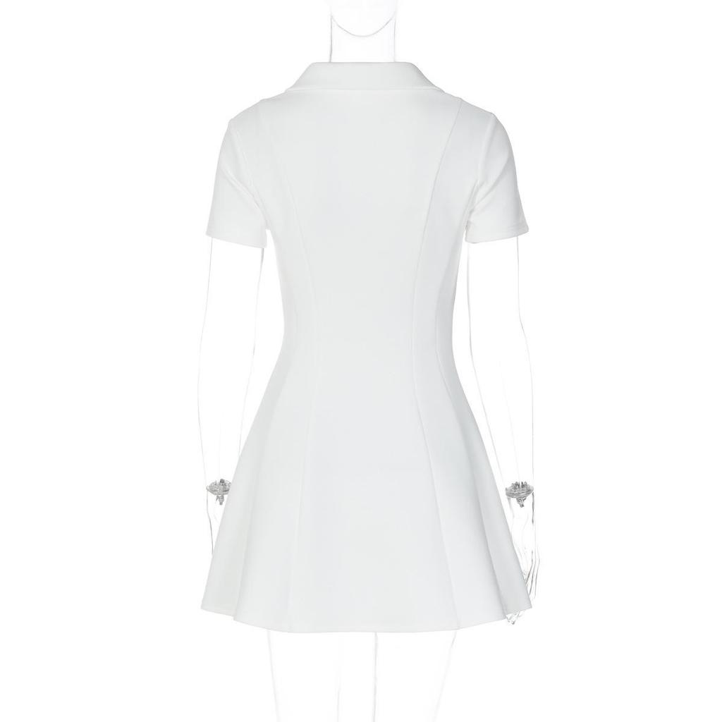 European Style Women's Solid Color Waist-Cinched Polo Collar Dress - Spring/Summer Fashion Arrival.
