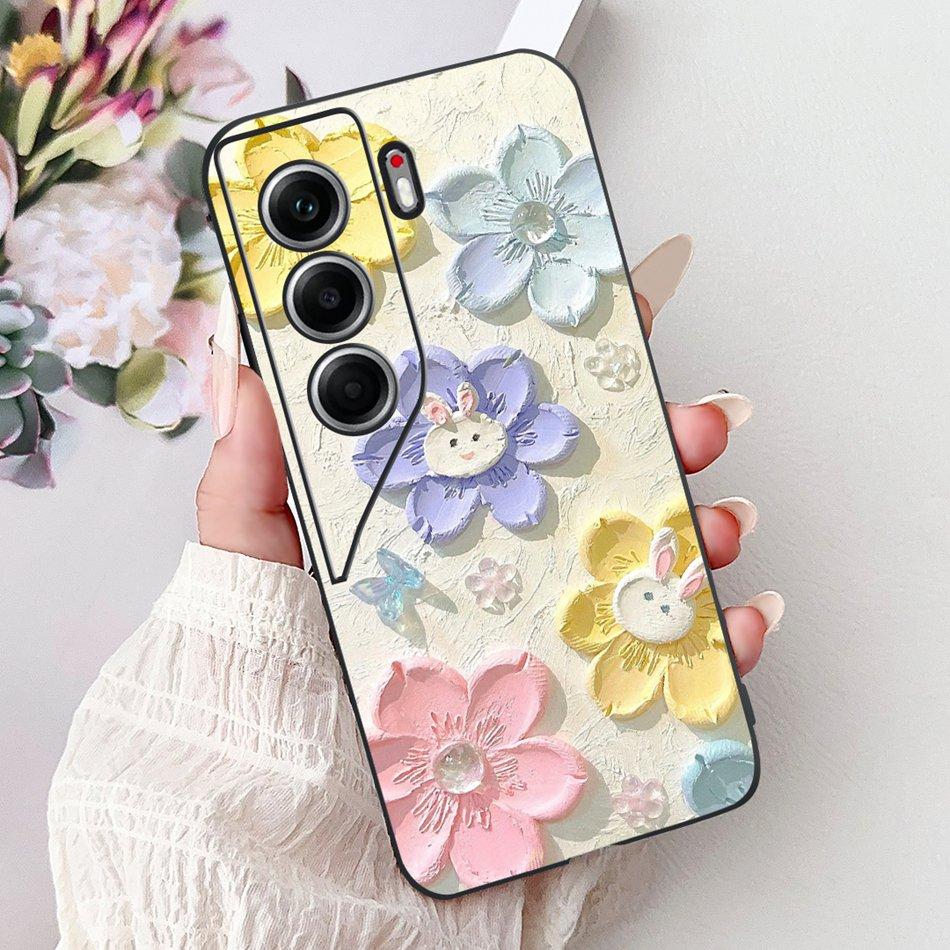 For Tecno Camon 40 Pro 4G Camon40 Elegant Floral Cat Phone Case For Camon 40 40Pro 4G CM6 CM5 Black Silicone Soft Cases Bumpers