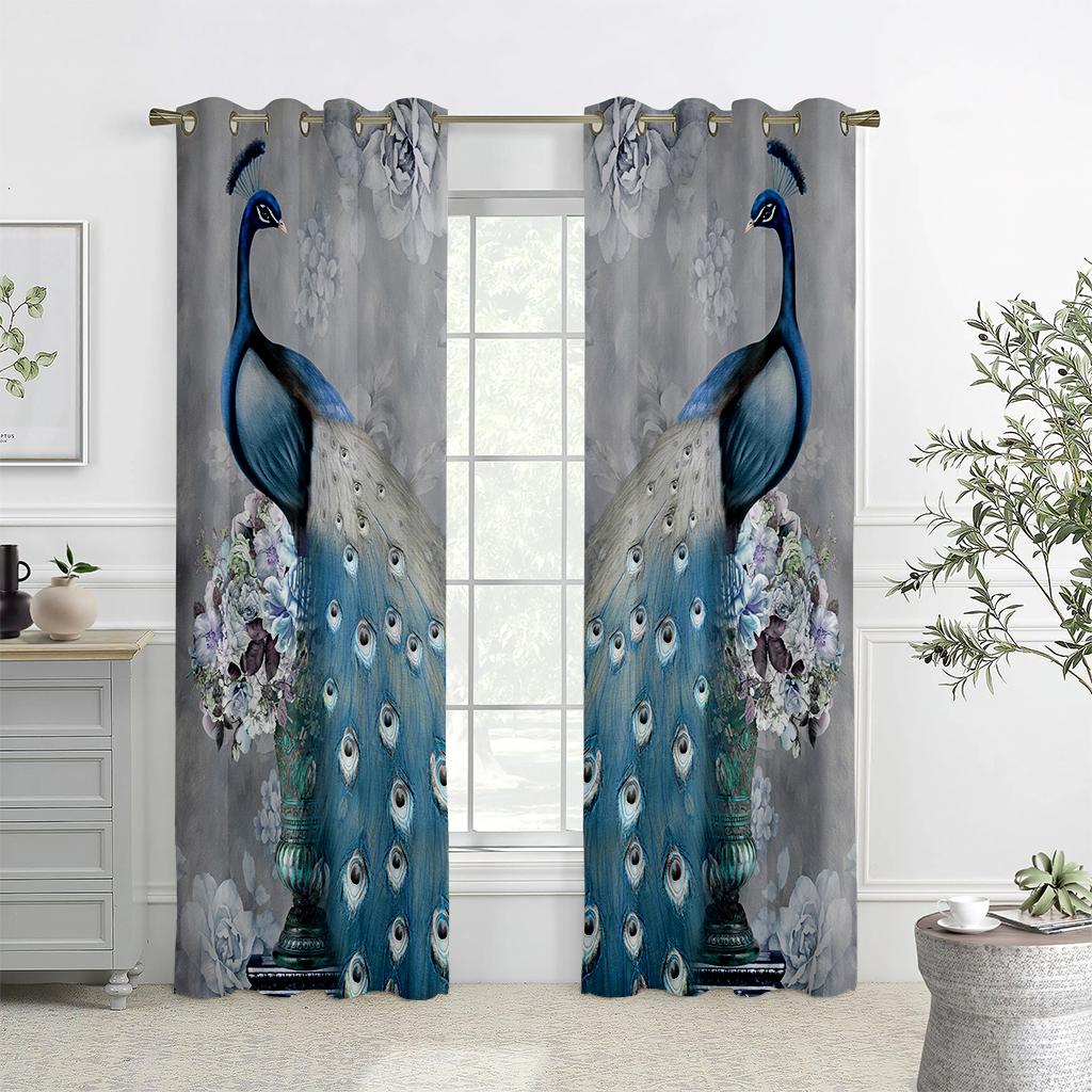 

Ретро-шторы с принтом зеленого павлина, декоративные шторы в китайском стиле, подходят для гостиной, спальни и кухни, 2 шт. W50xH140(CM)x2PCS&Rod pocket