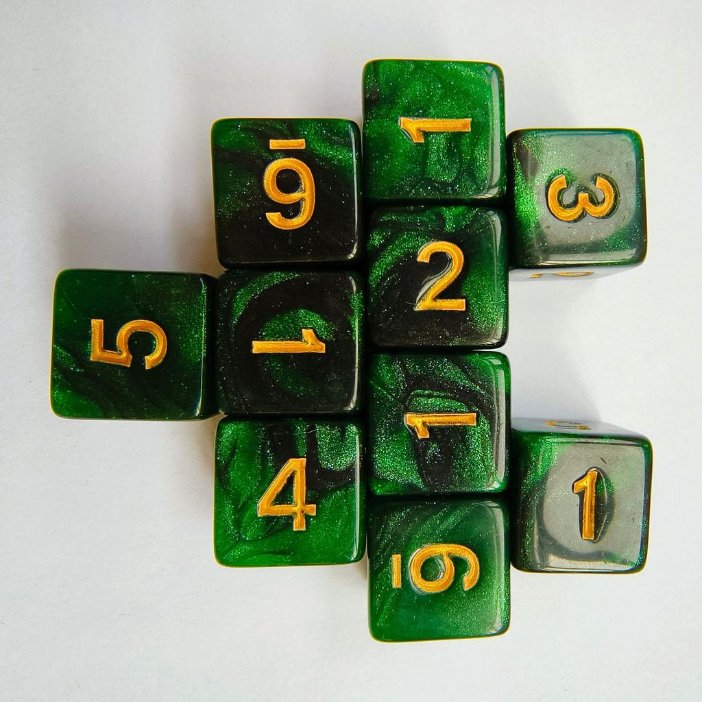 10pcs/set 6-sided Dual Color Starry Sky Digital Dice Acrylic Cthulhu Dice for COC RPG Board Game DND Dices Set