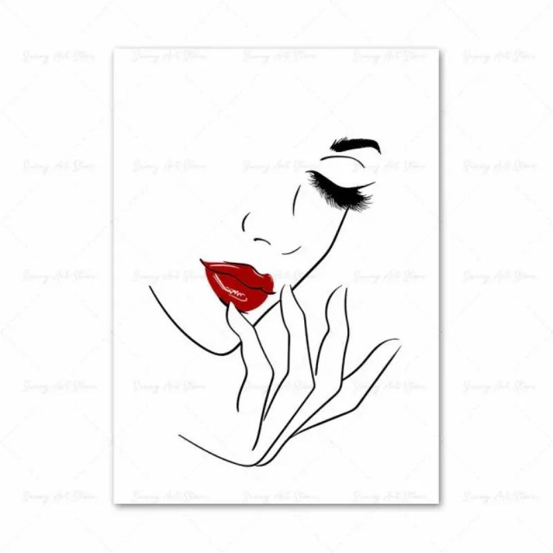Fashion MakeUp Lipstick Mascara Nail Polish Canvas Painting Beauty Salon Poster Eyelash Red Lips Girl Wall Art Home Decor