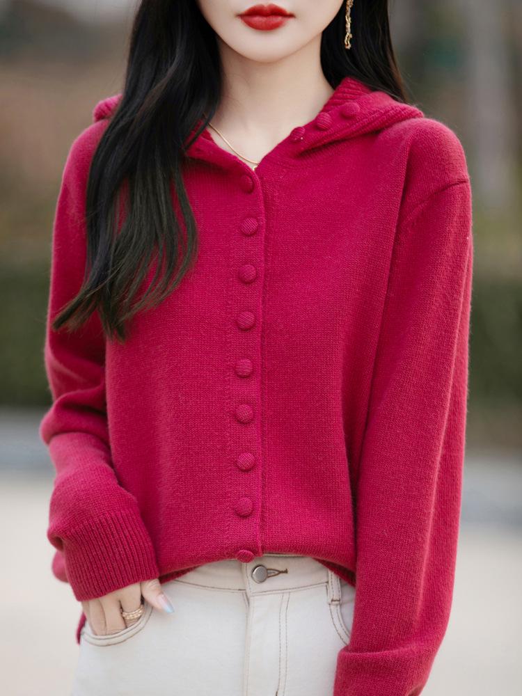 Women's Trendy Multi-Button Hooded Cardigan Sweater - Autumn/Winter Knit Outerwear, Loose & Stylish Ins Design