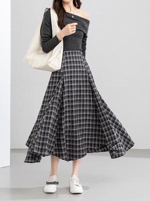 Yifei Women's Retro Plaid Fishtail Skirt, Mid-Length & High-Waisted, 2026 Spring Collection.