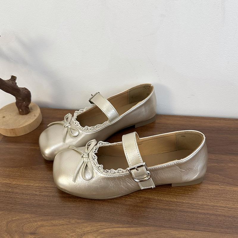 Square Head Retro Bow Flat-soled Small Leather Shoes Women's 2025 New Spring and Summer Skirt French Soft-soled Mary Jane Shoes