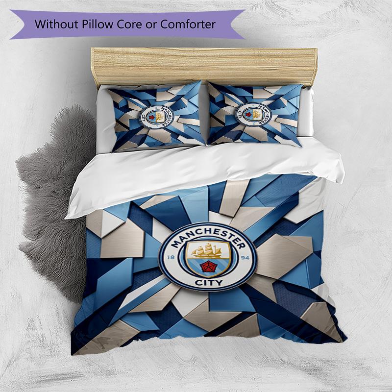 Manchester City Pattern Printed 3PCS Bedding Set Soft Skin-Friendly Washable Duvet Cover & Pillowcases Set All Season Bedroom