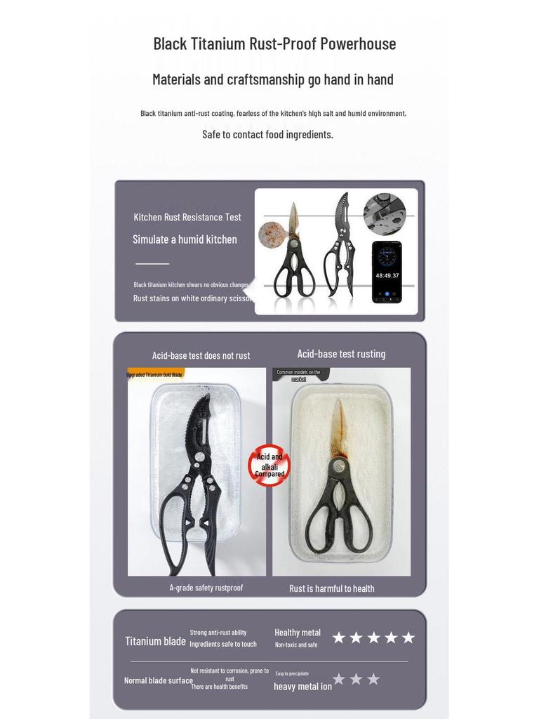 German-Style Black Titanium Baby Food Scissors - Stainless Steel, Food-Grade, Large BBQ Scissors