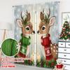 2PCS Christmas Winter Curtains, Cute Christmas Reindeer Snowflake, Digital Print, Bedroom Living Room, Rod Pocket, Home Decor