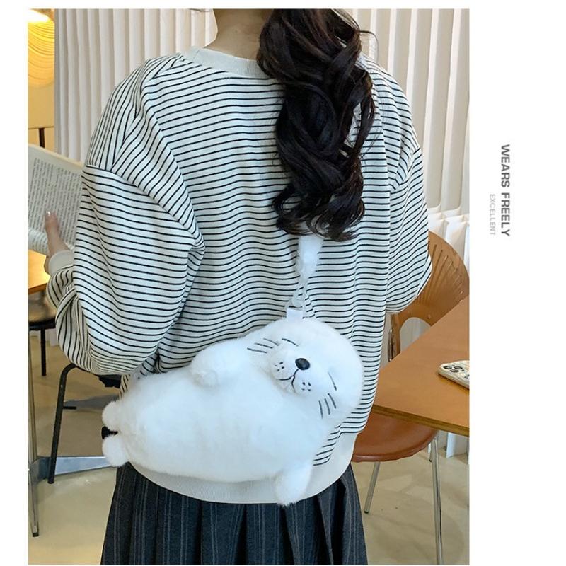 Fur Seal Plush Bag Cute Grey Seal Handbag Kawaii Sea Animal Crossbag Makeup Bag for Women White Seal Phone Bag Birthday Gifts