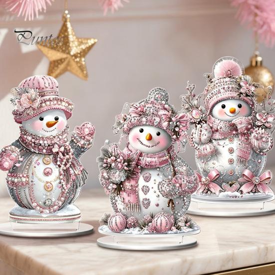 Christmas Party Centerpieces Winter Ornaments, Double-sided Acrylic Snowman/Santa Claus/Reindeer/Cottage Table Xmas Fireplace Decorations for Holiday