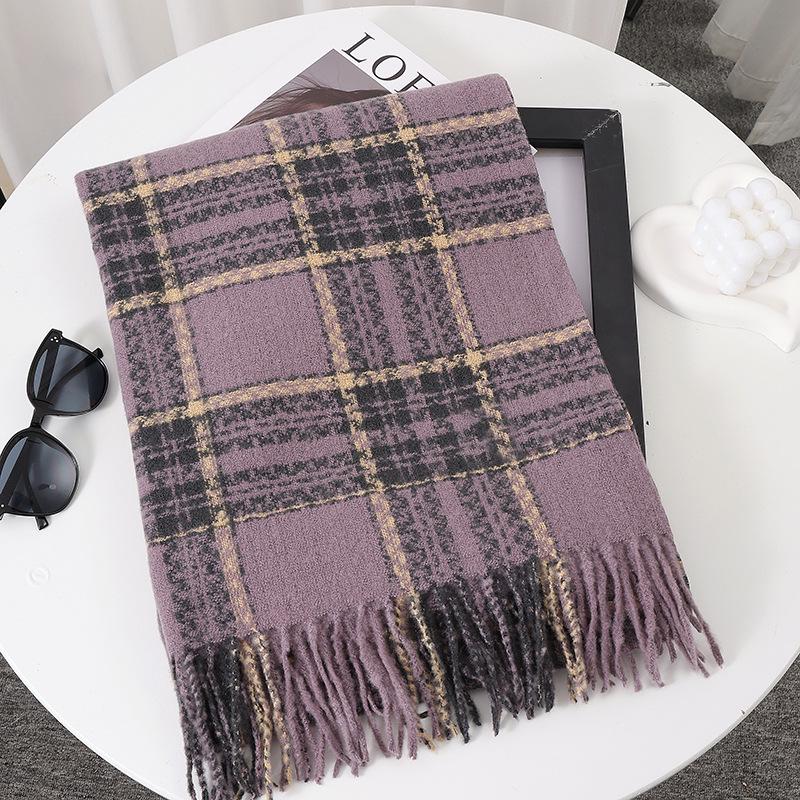 Women's Faux Cashmere Plaid Scarf - Korean Style, Thick & Warm Autumn/Winter Shawl