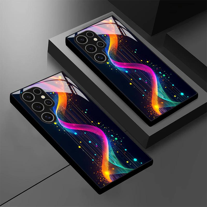 Cyber Neon Pattern Glass Phone Case Suitable for Samsung Galaxy S26 S25 S24 S22 S21 S20 FE/Ultra/Plus Anti Drop Back Cover