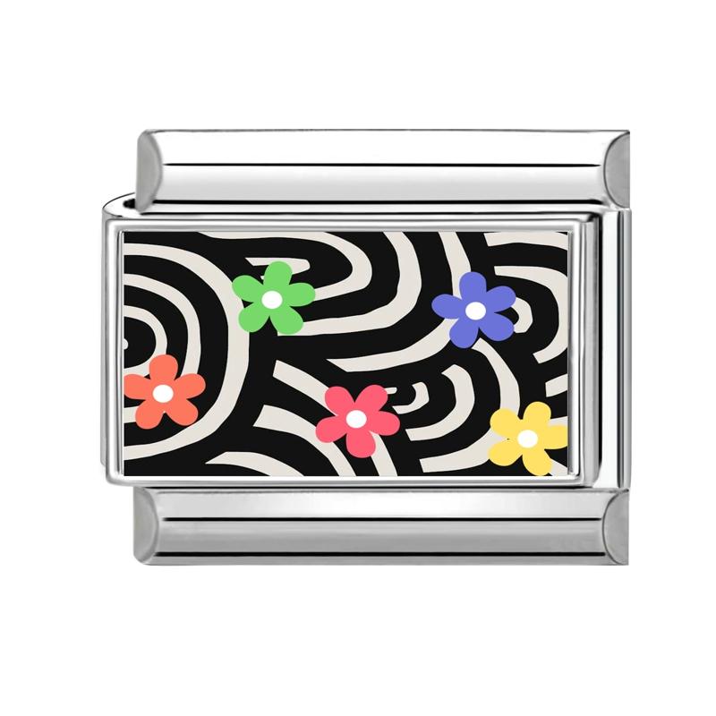 Schönes schwarzes Druckdesign Hase Katze Hund Blumen Herz Y2K Italienischer Charms Glieder Passend für 9mm Edelstahlarmband DIY Herstellung