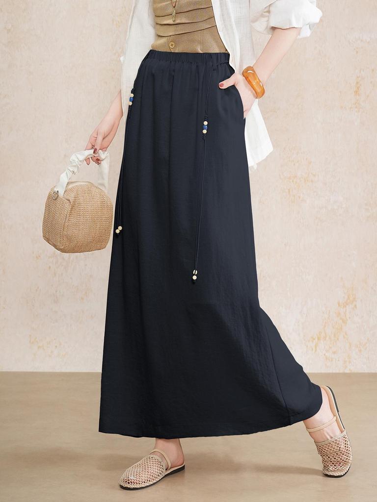 Elastic Waist Drape Slim Fit Midi Skirt - 2026 Spring/Summer Collection