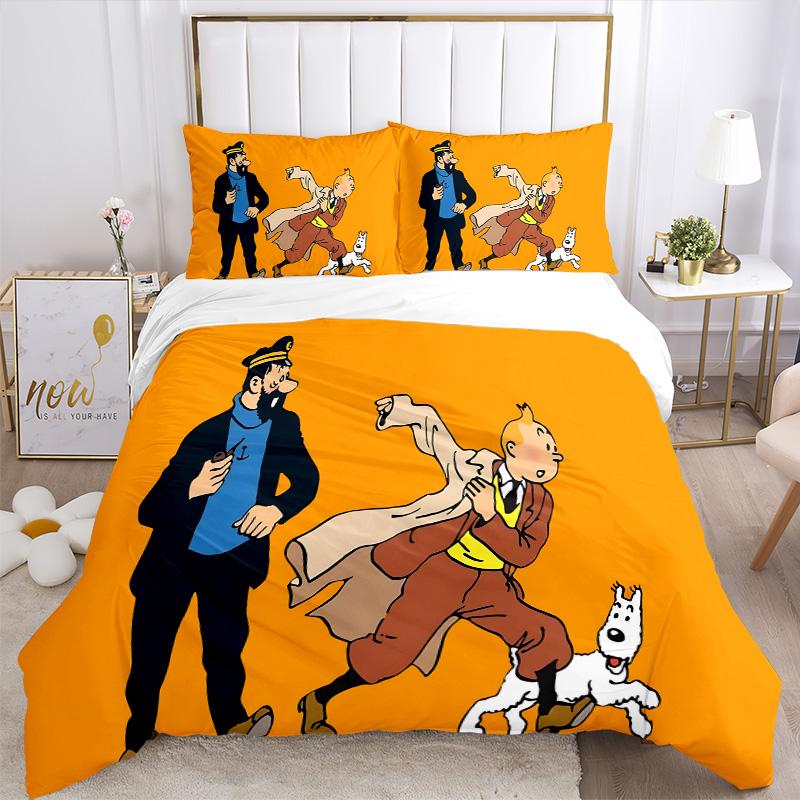 Tintin'S Adventures Orange Land Print 3Pcs Bedding Setduvet Cover With 2 Bedropillowcase Home Birthday Gift