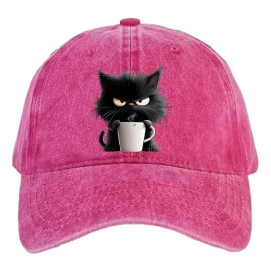Casquette de baseball à motif chat réglable pare-soleil à bord incurvé chapeau de soleil unisexe style hip hop décontracté casquette café délavée