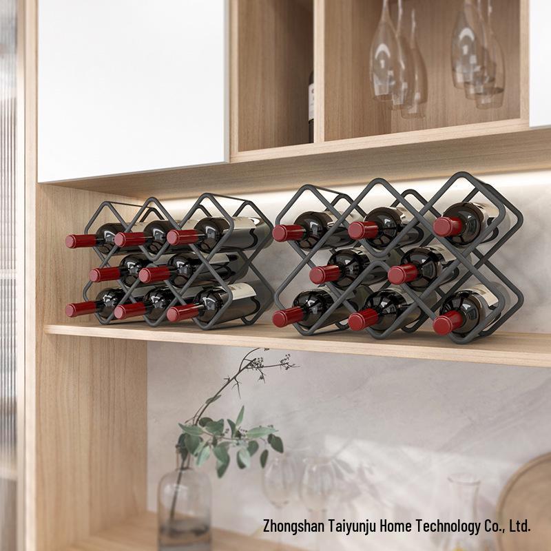 Elegant Checkered Red Wine Rack Ornament for Living Room Cabinet Storage