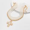 Pearls Crosses Necklace for Women Elegant Gold Layer Choker with Statement Pendant and Buckles Chain Adjustable