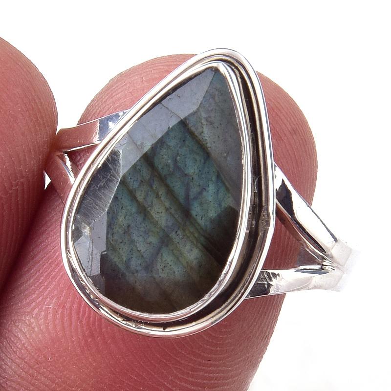 

Кольцо из чистого серебра 925 пробы с натуральным лабрадоритом ручной работы, размер 9 z2W46