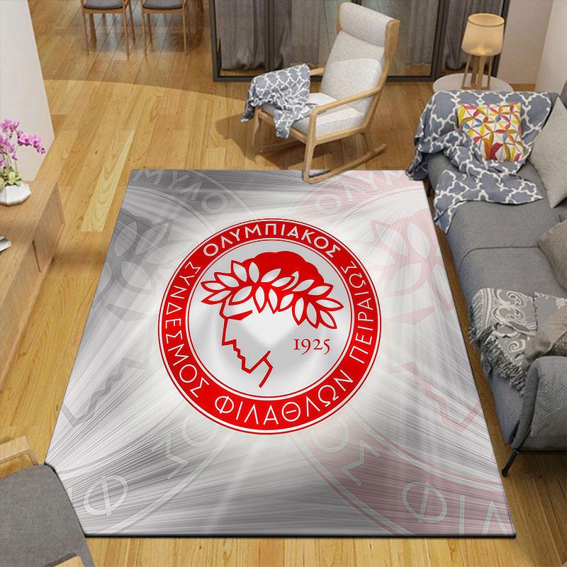 Olympiacos F.C.2 Flannel Pattern Square Carpet,Area Rug,Carpet Rug for Living Room Bedroom Sofa Playroom Decor,Non-slip Floor Mat