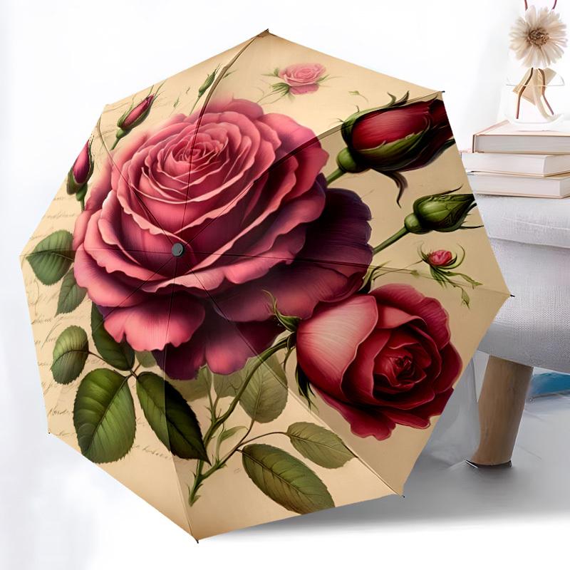 1pc Rose Bouquet Automatic Open/Close Umbrella, Compact Travel Umbrella, 8-Rib Sturdy Frame - Ideal Gift for Friends yy251118060