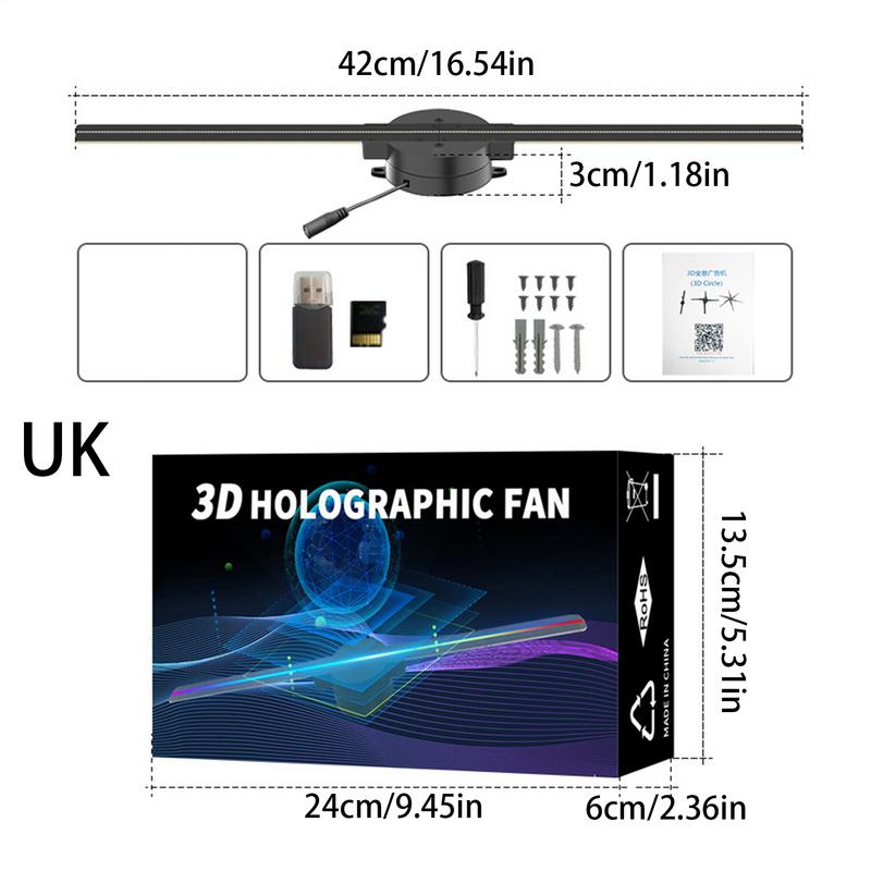 3D Hologram LED Fan Projector 16.5in LED Fan Hologram Full Color Projector with 244 LED Lights 2000x224 Resolution Projector