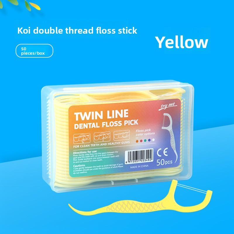 Automatic Dental Floss Holder with 5 Pieces, Portable and Easy To Use, One-click Release, Double-threaded, Fruit-flavored Dental Floss