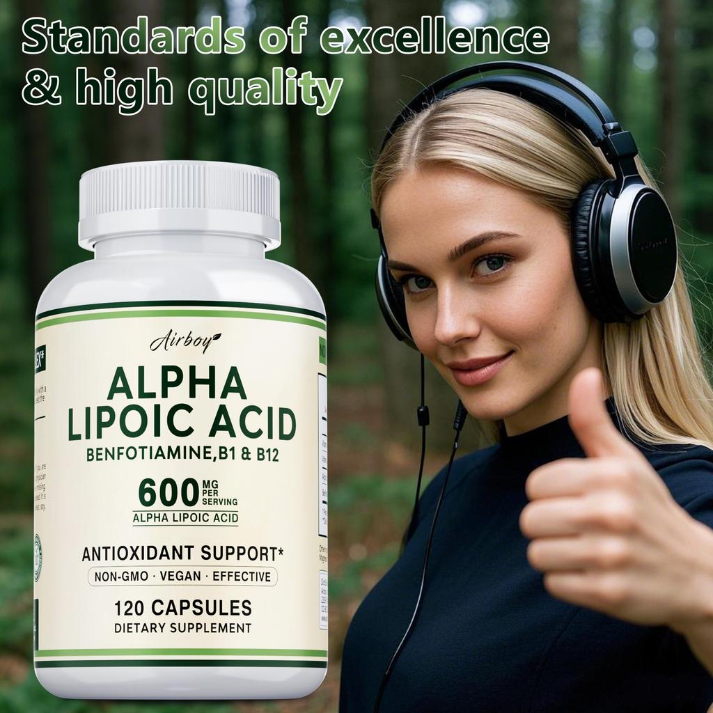 Airboy Alpha Lipoic Acid 600mg Capsules 120 Count — Antioxidant Support, Daily Wellness, Nutritional Support