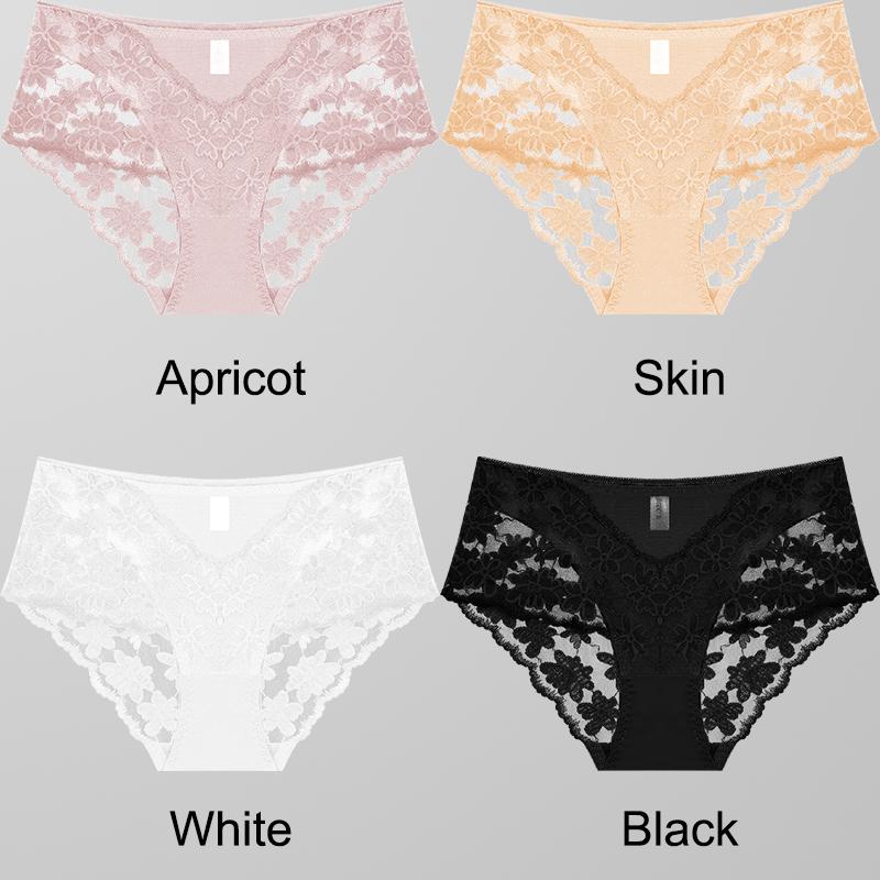 4PCS/Set Women Splice Panties Lace Floral Embroidery Briefs Sexy Female Underwear Lingerie for Ladies Transparent Briefs