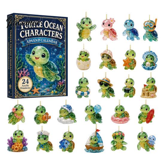 Ocean Turtle Hanging Ornaments 24 Days Advent Calendar, Blind Box, Christmas Acrylic Creative Holiday Party Favors Animal Pendants for Tree