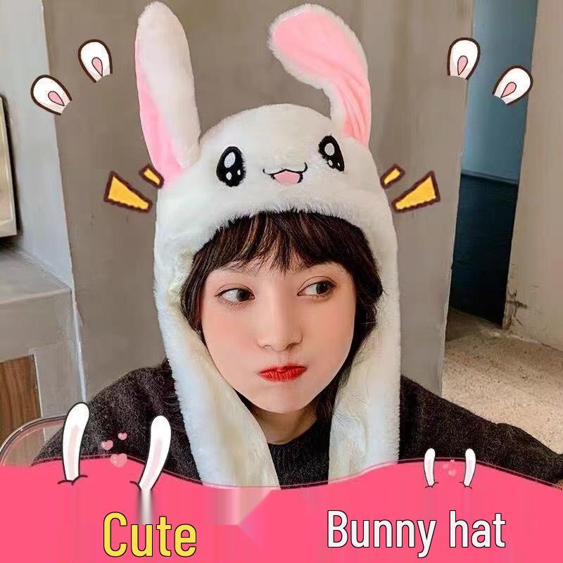 Children's Plush Cartoon Hat with Movable Ears - Luminous Rabbit Design for Parent-Child Matching