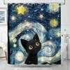 Süße Schwarze Katze und Sternennacht Duschvorhang Kunst Design Badezimmer Dekor Van Gogh Stil Wasserdicht Badvorhang
