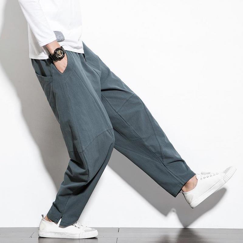 Men Cotton Jogger Pants Baggy Casual Trousers Male Walking Wide Leg Loose Sweatpants Chinese Summer Big Size