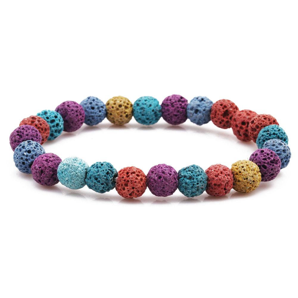 1Pcs 8mm Volcanic Stone Bracelet Multicolor Colorful Fire Rock Bracelet
