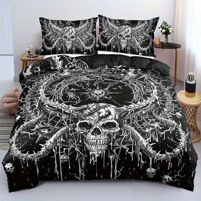 Gothic Skull Bedding Set: 1 Duvet Cover + 2 Pillow Cases) - Includes 1 Duvet Cover And 2 Pillow Cases