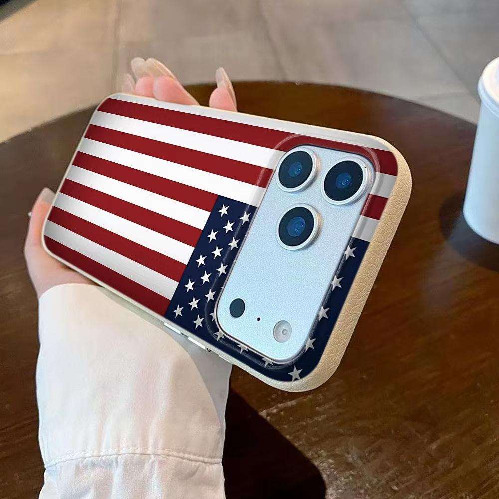American Flag Pattern Phone Case For iPhone 17 Pro Max 16 15 Plus 14 13 12 11 Pro 16E 17Air XR XS Lychee Textur Soft Cover