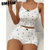 GMXIA Summer Homewear Heart-shaped Printing Bow Halter Home Leisure Suit Pajamas
