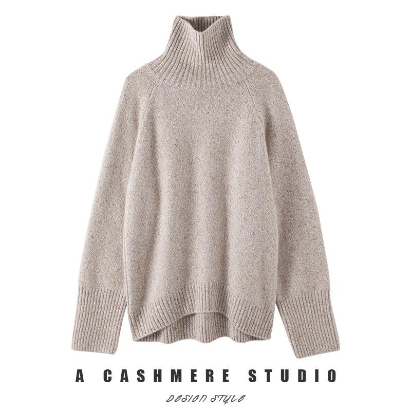 Women's Autumn/Winter High Neck Patterned Cashmere Raglan Sweater