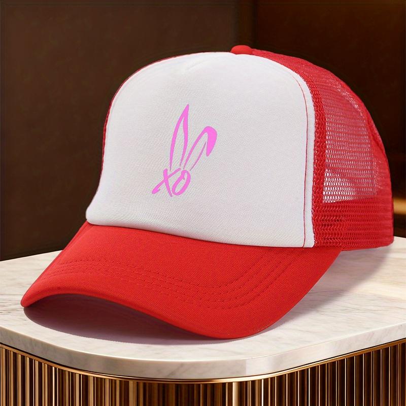 Easter Bunny Ears Xo Graphic Trucker Hat Black White Mesh Baseball Cap Unisex Casual Street Style Gift