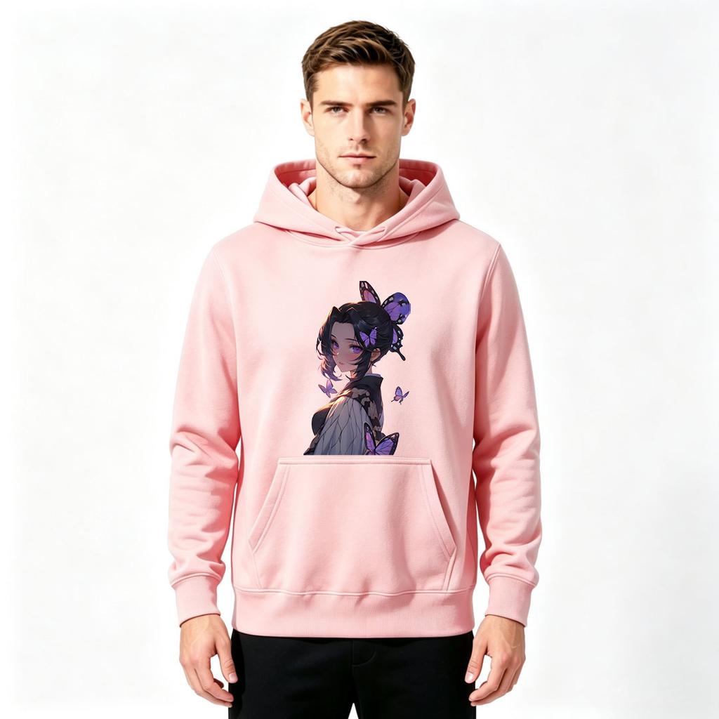 Anime Butterfly Girl Print Men Pullover Hoodie Casual Soft Long Sleeve Sweatshirt for Daily Wear
