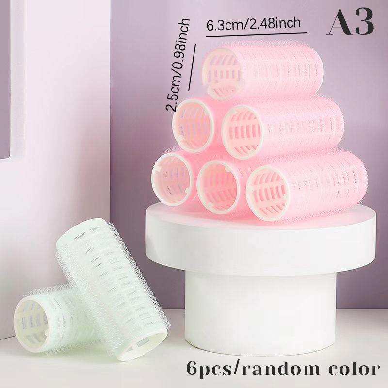 6Pcs Hair Roller Set Self Grip Heatless Hair Curler Different Size No Heat Self-adhesive Curling Hairdressing Styling Tool